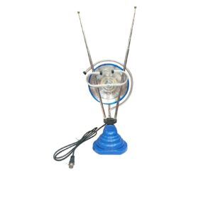 ANTENA DE TELEVISOR PLATO REDONDO ALUMINIO, CON SOPORTE PARA MESA CABLE 1 METRO