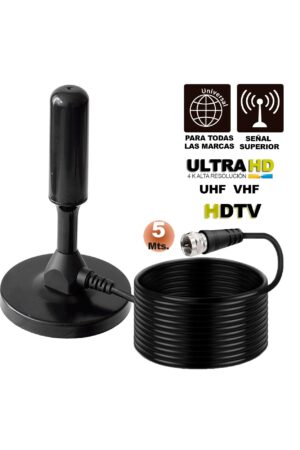 ANTENA DE TELEVISOR DIGITAL ULTRA HD , CON SOPORTE PARA MESA CABLE 5 METROS