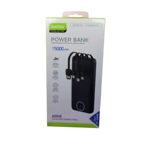 POWER BANK 15000MA ENTRADA MICRO USB Y TIPO C / SALIDA DOBLE USB (CABLE DE CARGA 4 EN 1)