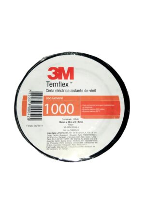 CINTA ELECTRICA DE VINIL 3M™ TEMFLEX™ 1000, NEGRA, 19 MM X 18 METROS