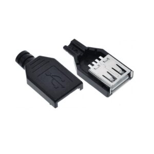 CONECTOR USB HEMBRA (TIPO A) AEREO PARA CABLE CON CAPUCHA VER.2.0