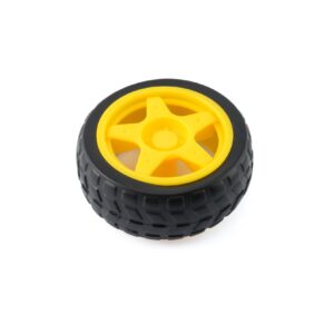 RUEDA DE PLASTICO Y JEBE PARA ROBOTICA, COLOR NEGRO / AMARRILLO