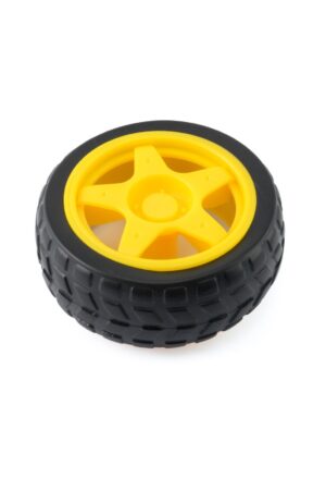 RUEDA DE PLASTICO Y JEBE PARA ROBOTICA, COLOR NEGRO / AMARRILLO